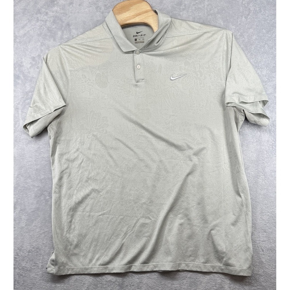 Nike Dri-Fit Floral Print Golf Polo Shirt Beige Men's Size 2XL READ